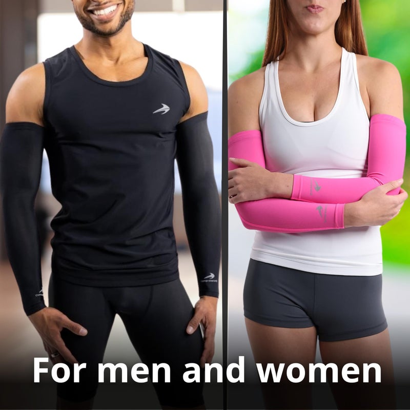 CompressionZ Compression Arm Sleeves for Men & Women| Cooling UV Sun Protection Elbow Pain Relief for All Sports and Recovery White Pair Large - Image 4